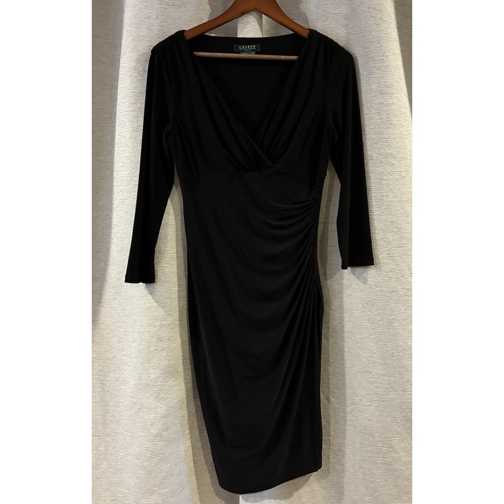 Lauren Ralph Lauren Sz 6 Perfect Little Black Dress 3/4 Sleeve Knee Length Class